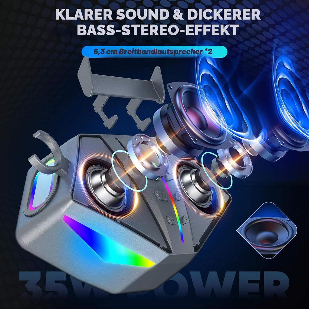 Karaoke-Maschine : Echter Tragbarer Lautsprecher mit 35 W, 8-Stunden-Autonomie, 2 Aufladbare Drahtlo