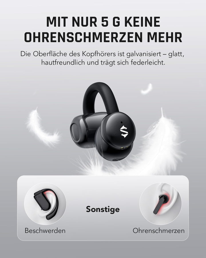 Black Shark T19 Open Ear Kopfhörer Kabellos Bluetooth Clip On Ohrhörer, 5g Leicht komfortabel, Adapt