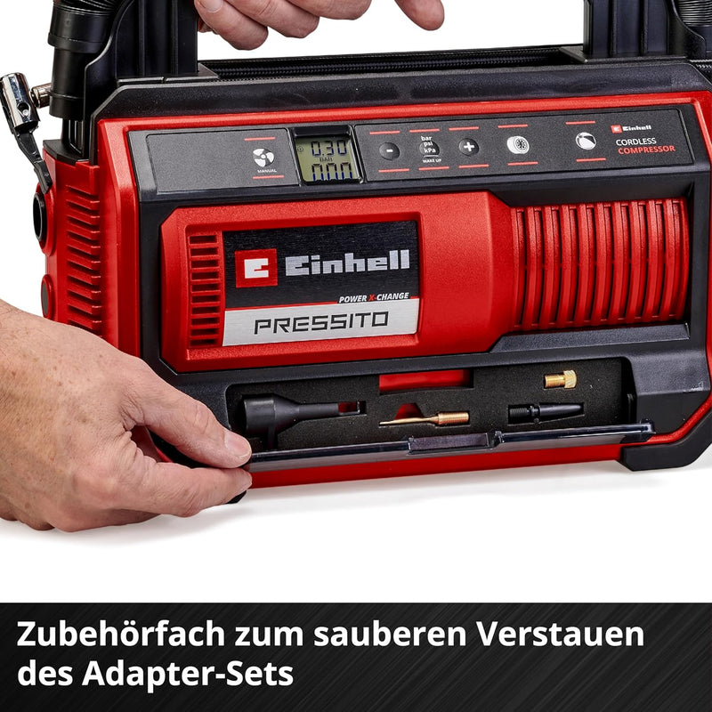 Einhell Akku-Kompressor PRESSITO 18/25 Power X-Change (18 V, max. 11 bar, inkl. 3-tlg. Adapter-Set,