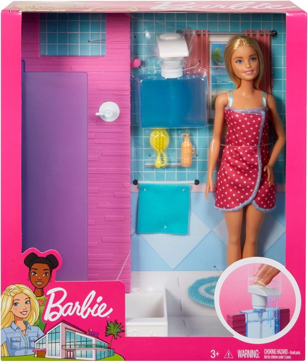 Barbie FXG51 Barbie Deluxe-Set Möbel Badezimmer & Puppe Badezimmer mit Dusche, Badezimmer mit Dusche