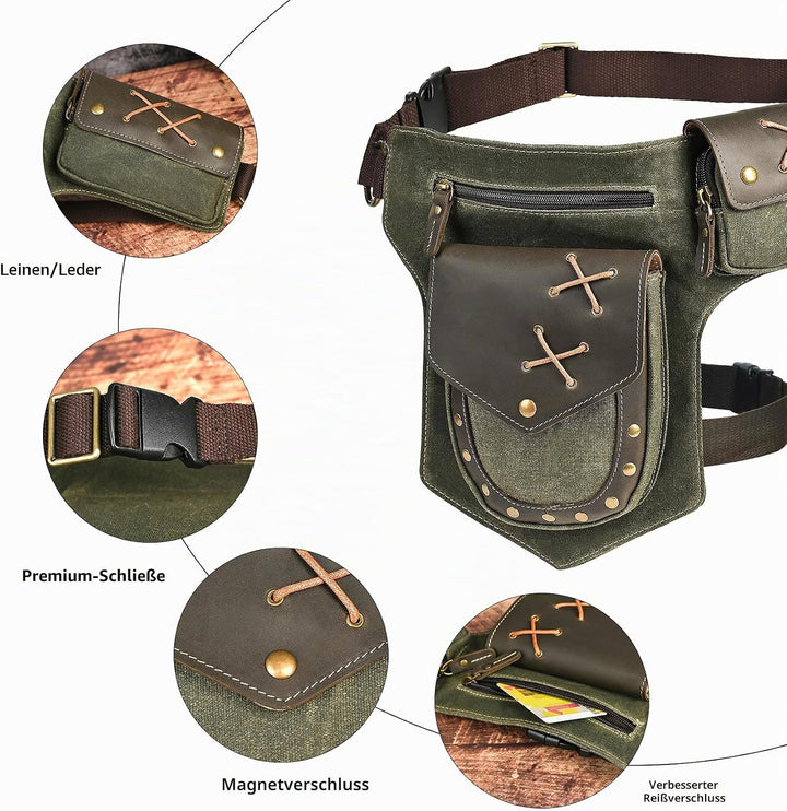Herren Canvas + Leder Motorrad Reiten Tasche Beinbeutel Beintasche Aussenbeintasche Hüfttasche Drop