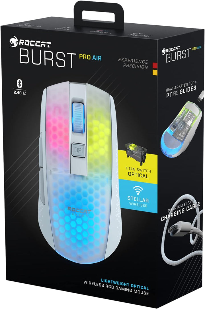 Roccat Burst Pro Air - leichte, symmetrische, kabellose, optische RGB-Gaming-Maus mit Optical Owl-Ey