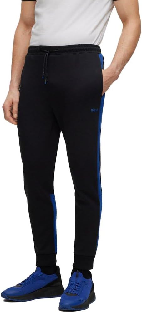 BOSS Herren Hadiko 1 Jogginghose aus Baumwoll-Mix mit Seitenstreifen, Black1