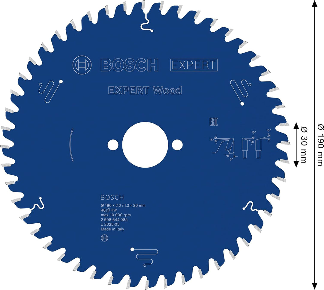 Bosch Professional 1x Kreissägeblatt Expert for Wood (Holz, Sägeblatt Ø 190 x 30 x 2 mm, 48 Zähne, Z