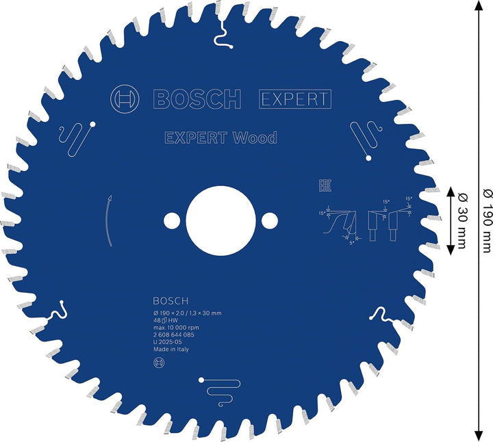 Bosch Professional 1x Kreissägeblatt Expert for Wood (Holz, Sägeblatt Ø 190 x 30 x 2 mm, 48 Zähne, Z