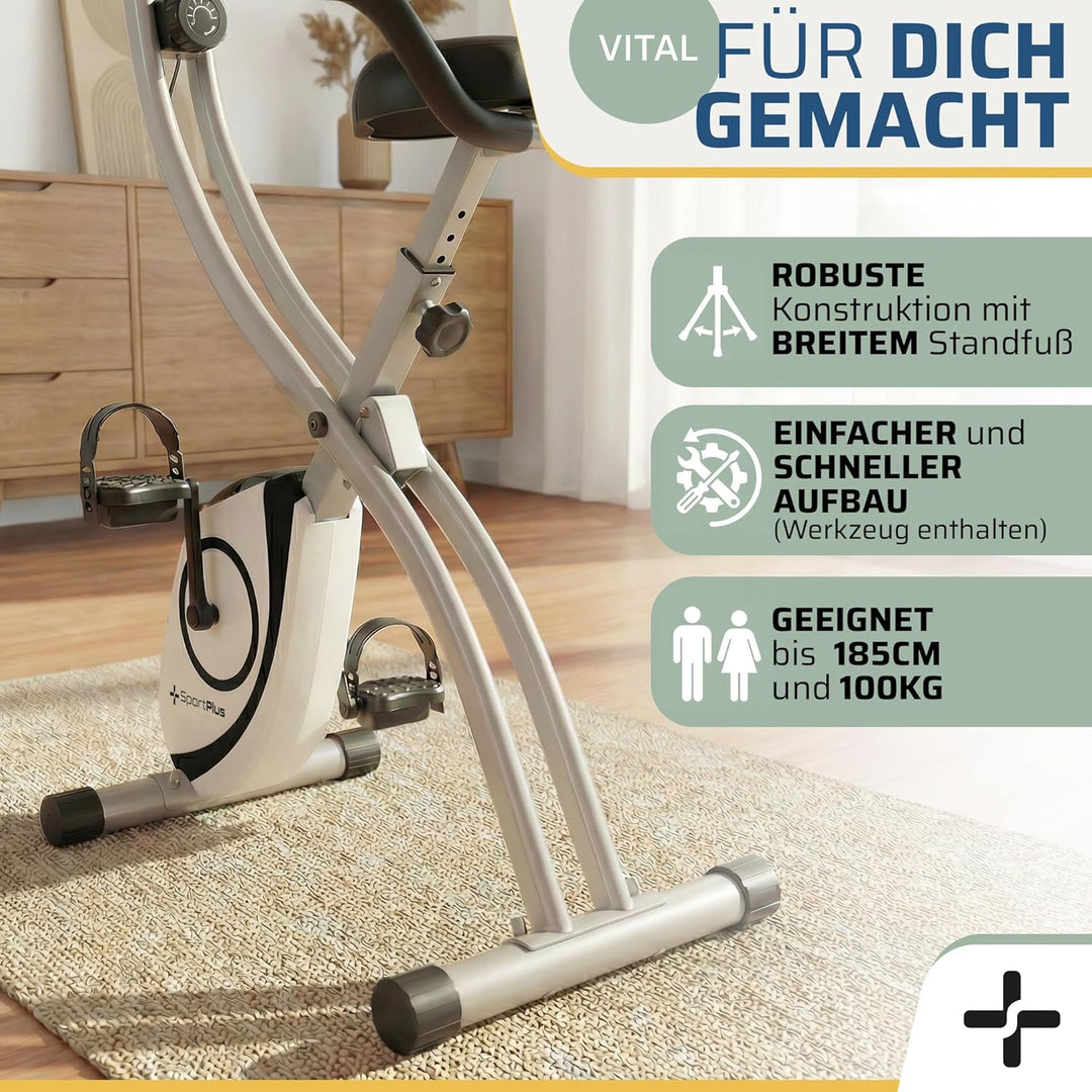 SportPlus Heimtrainer klappbar für zuhause, optional mit App Steuerung, Rückenlehne,Pulsmessung, man