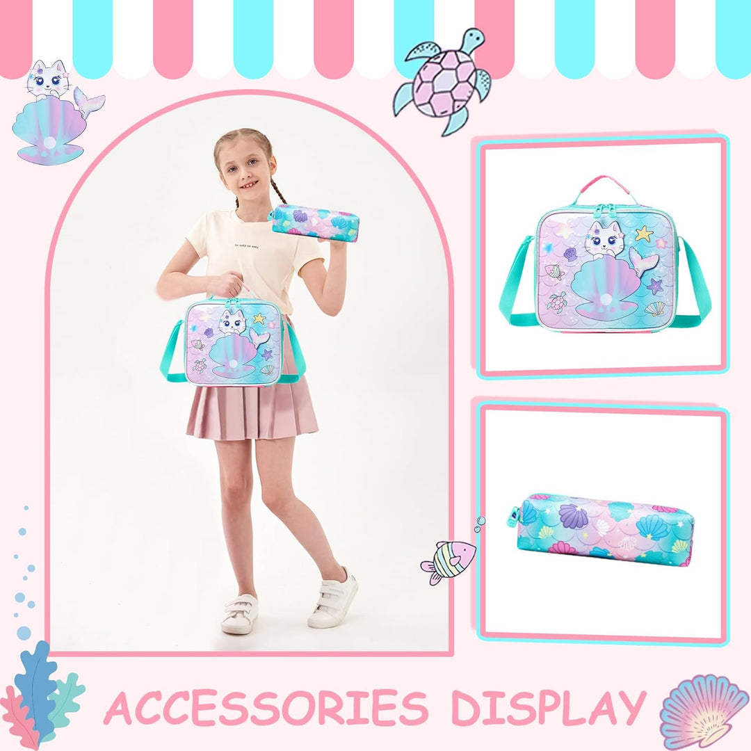 HTgroce Schulranzen Trolley Mädchen Meerjungfrau Rolling Backpack for Girls Einhorn Rucksack Mit Rol