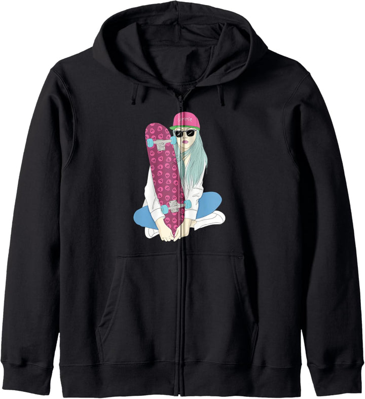 Skater Skateboard Skateboarding Do A Kickflip Mädchen Kapuzenjacke