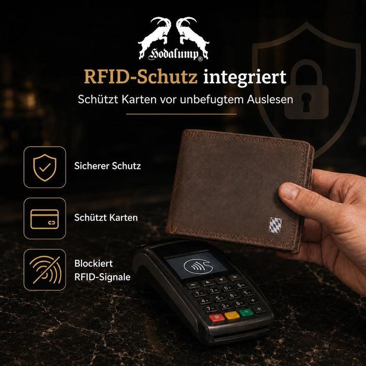 hodalump Echt-Leder Geldbörse • Premium Geldbeutel für Damen und Herren mit RFID-Schutz • Langlebige