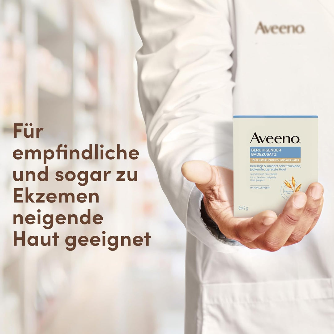 Aveeno Beruhigender Badezusatz 8 x 42 g, pflegendes Entspannungsbad aus 100 Prozent natürlichem koll