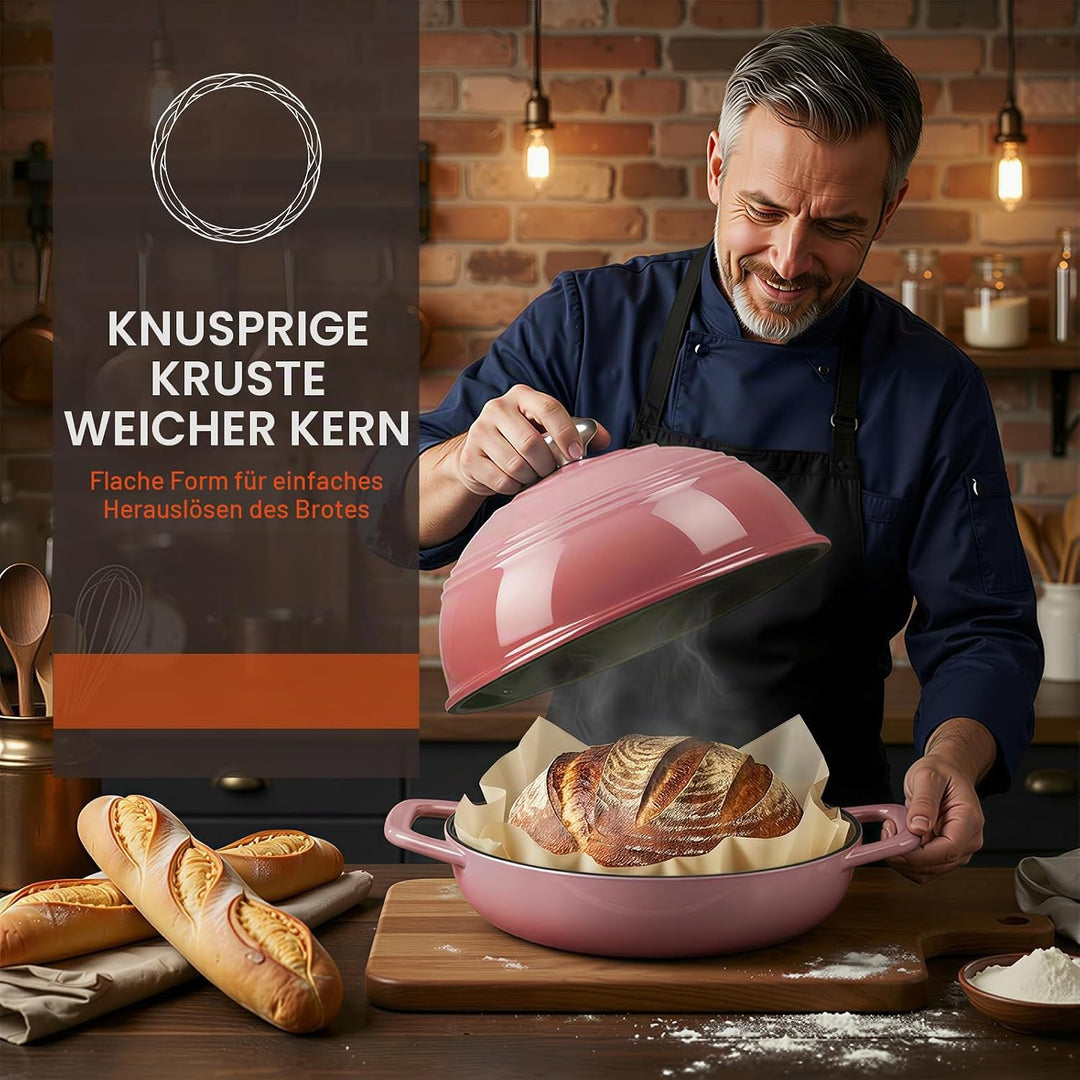 Overmont Gusseisen Topf Emaille Brotbacktopf - 5.7L Bräter Schmortopf mit Deckel und Kochbuch – für
