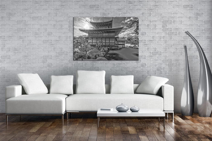 japanische Schneelandschaft des Kinkaku Ji-Tempels Effekt: Schwarz&Weiss ,Format: 80x60 als Leinwand