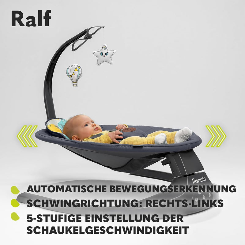 LIONELO Ralf 2in1 Babywippe und Liegestuhl, Fernbedienung, 12 Melodien, zwei Schaukelrichtungen, 5 S