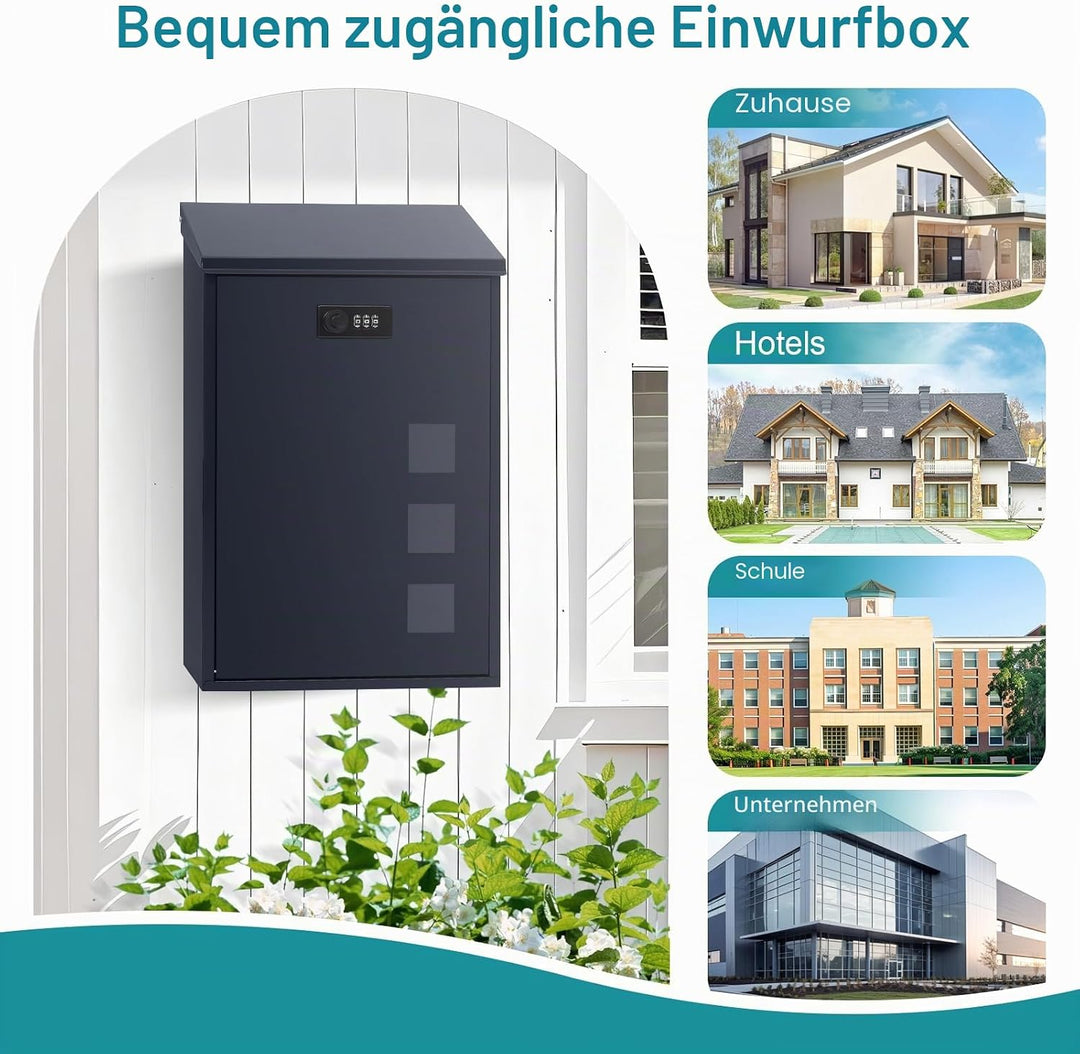 lisetar Briefkasten aus Stahl Wandmontiert mit Zahlenschloss - 3 Sichtfenster (4x4cm), Regenabweisen