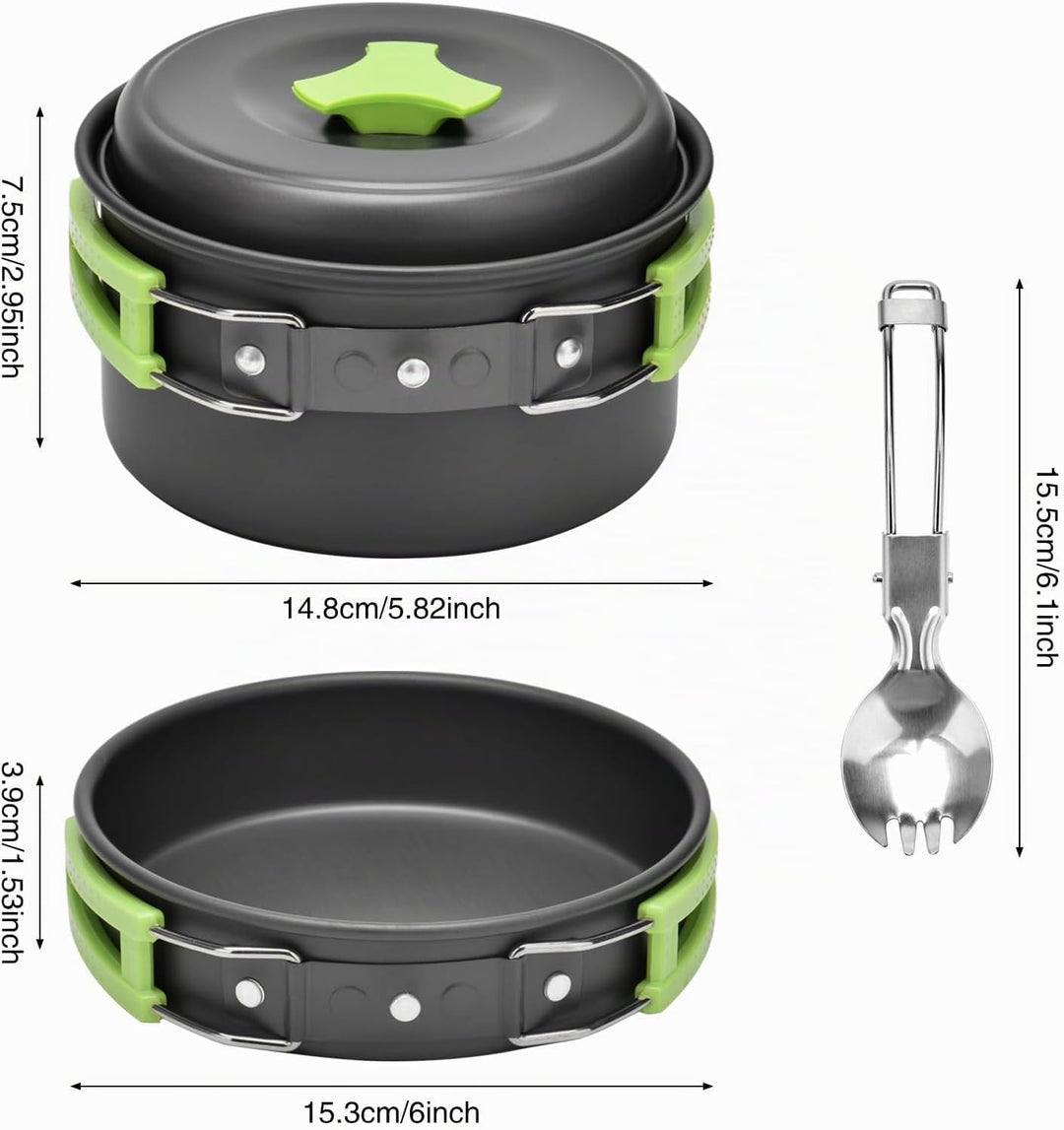 Qtiwe 10-Teilig Cookware Kit Picknick Töpfen Kochgeschirr Campinggeschirr Set für 1-2 Personen zum C