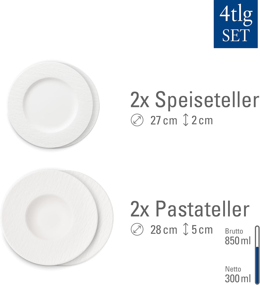 Villeroy &amp; Boch - Manufacture Rock blanc Teller-Set, 4 tlg., Geschirr Set für 2 Personen, Premium P