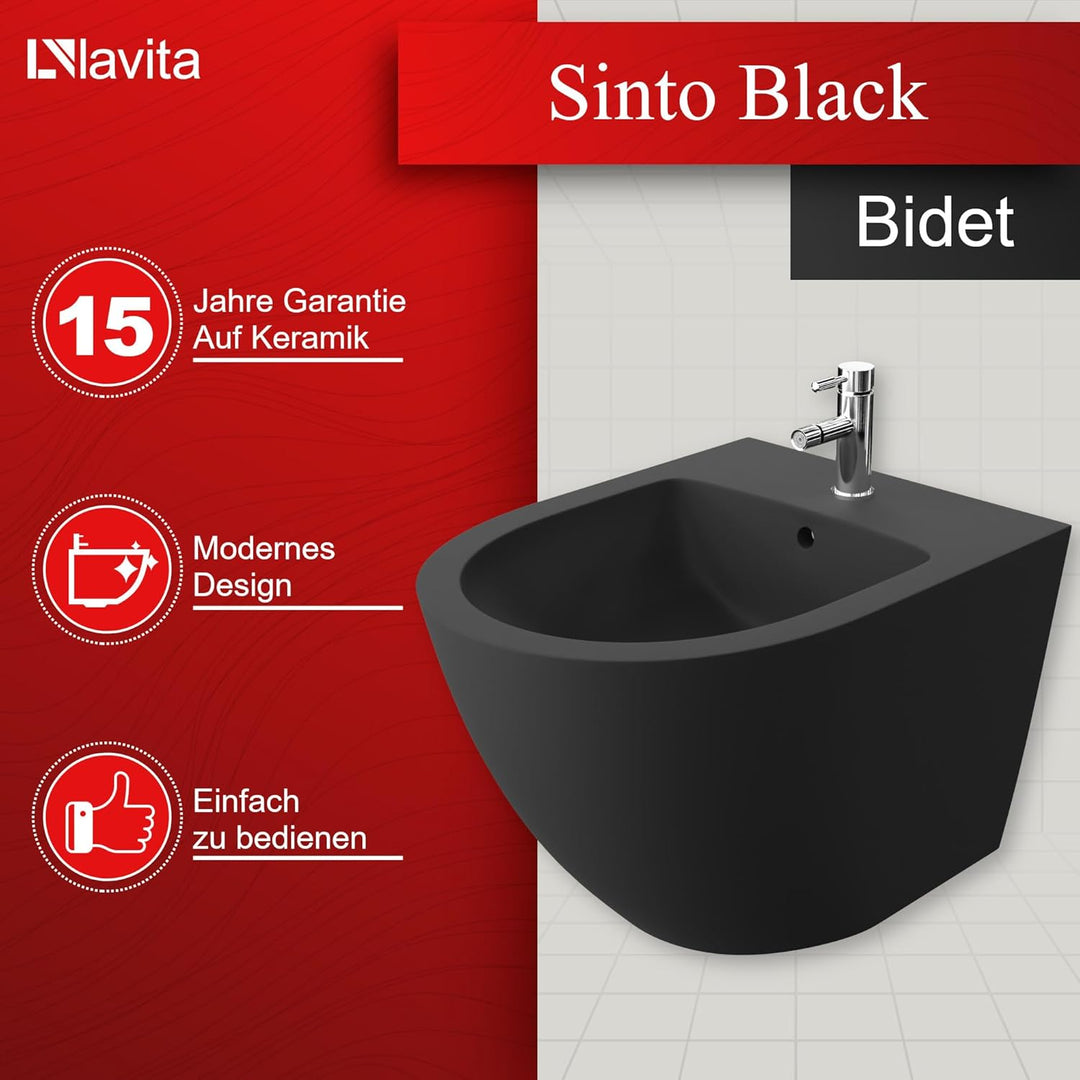 LAVITA Universal Wand Bidet, WC mit Hahnloch und Überlaufschutz aus Keramik 35,5 x 51 x 34 cm Sitzwa