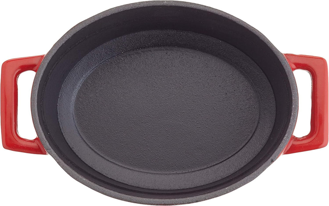 Pentole Agnelli Slowcook Ovale Auflaufform aus Gusseisen mit 2 Griffen, rot, 12 cm 12 x 9 Cm Rot, 12