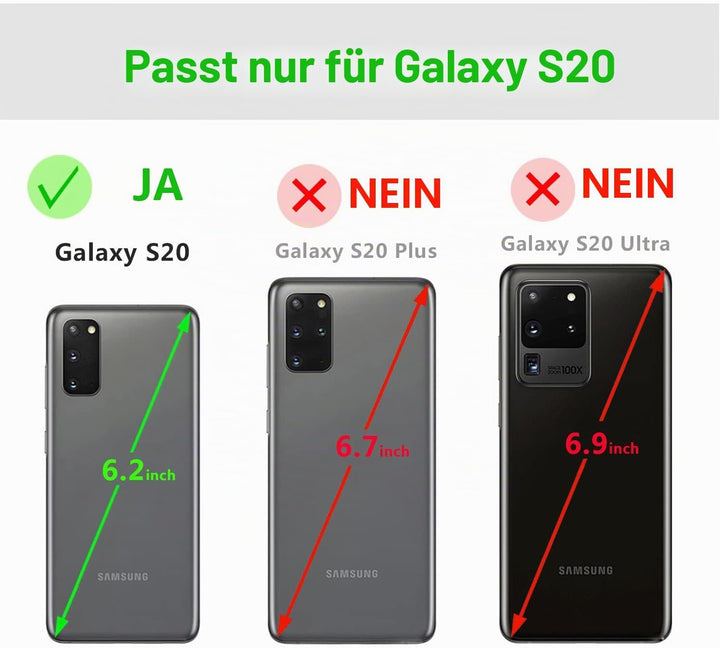 LENSUN Echtleder Hülle für Samsung Galaxy S20, Handyhülle [Echtes Leder] [Magnetverschluss] [RFID Bl
