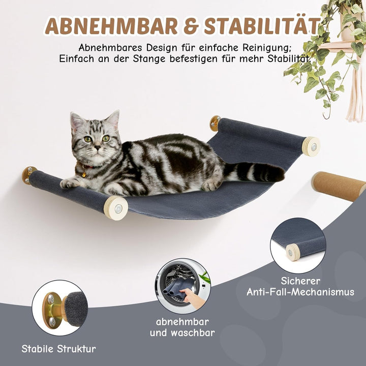 5-in-1 Katzen Kletterwand Set - aus Birkenholz | Katzen Wandelemente mit Katzenbett & Laufsteg | Max