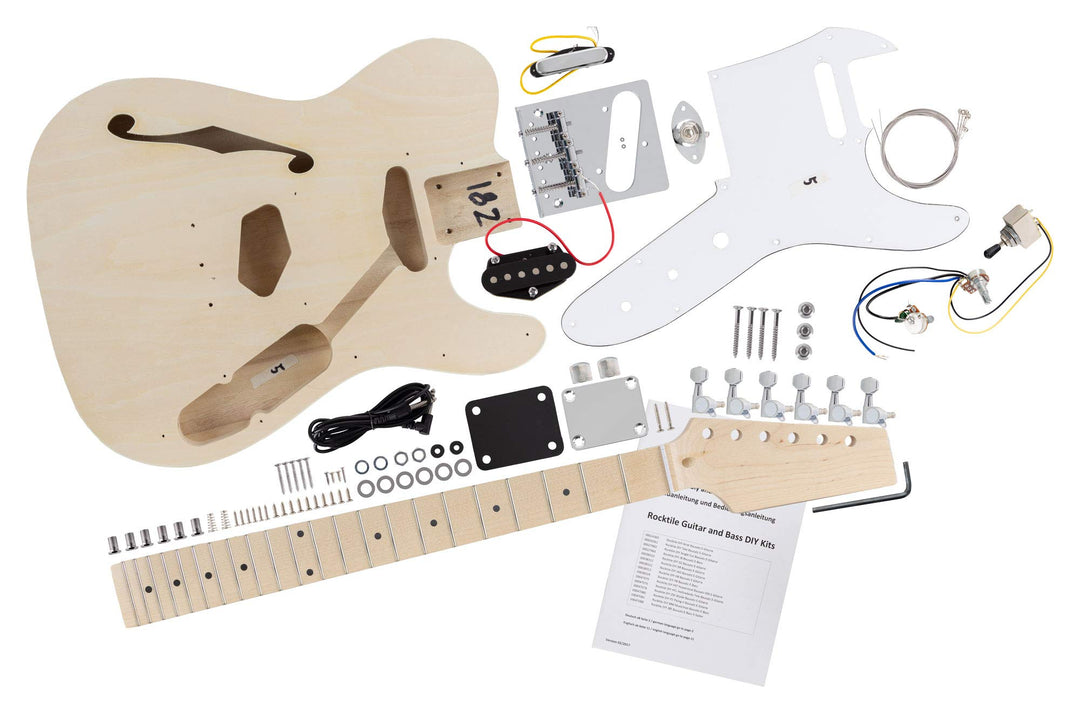 Rocktile DIY Hollowbody TL Bausatz E-Gitarre - "Do-it-yourself" Bausatz Halbakustik TL-Style - Korpu