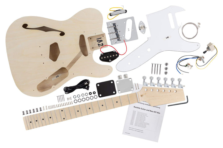 Rocktile DIY Hollowbody TL Bausatz E-Gitarre - "Do-it-yourself" Bausatz Halbakustik TL-Style - Korpu