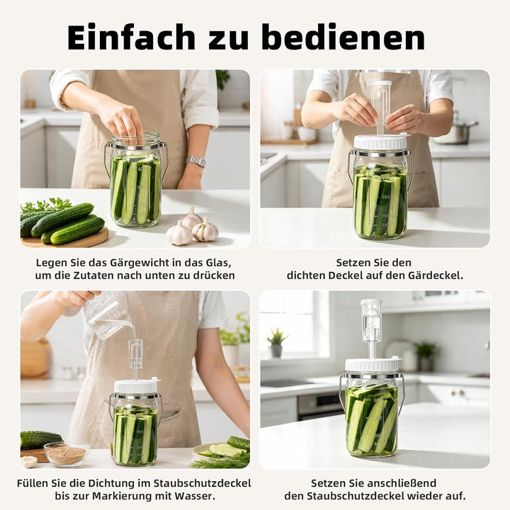 Mittimiya 2 Stück 1L Fermentierglas mit Tragegriff, Fermentiergläser mit Fermentiergewichte, Gärvent