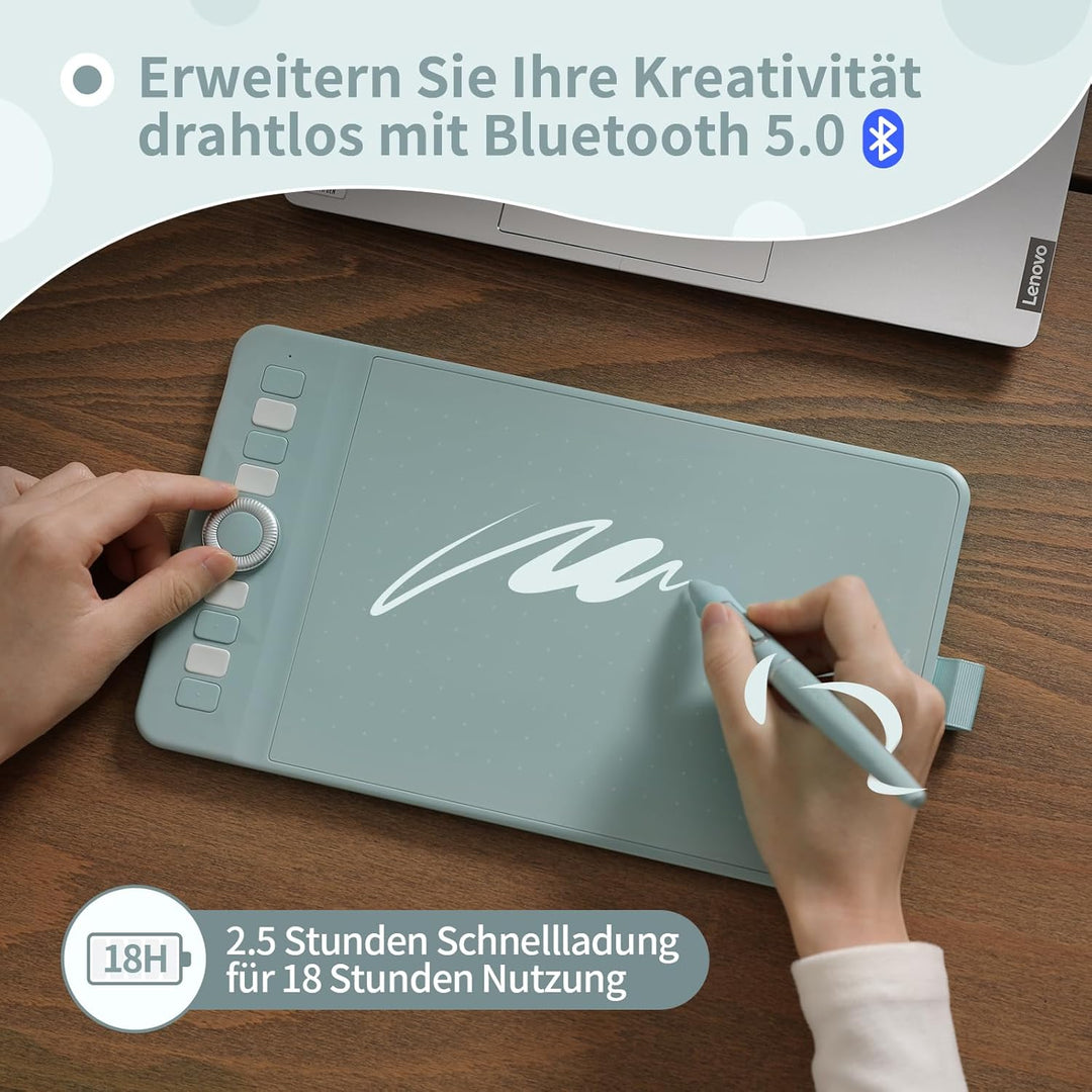 GAOMON WH851 Drahtloses Grafiktablett, Batteriefreier AP519 Digitaler Stift, 8 Programmierbare Druck