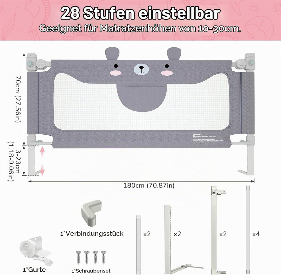 Kuro-sagol Rausfallschutz Bett Bettgitter für Baby Elternbett mit Absenkbarem Design und praktischer
