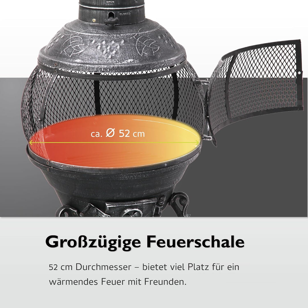 tepro Jacksonville Guss-Feuerstelle – Gartenkamin im spanisch-mediterranen Stil, Ø52cm, 140cm Höhe,
