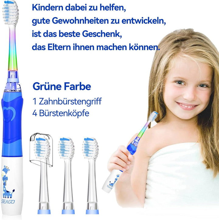 Seago Elektrische Zahnbürste Kinder ab 3-12 jahre Kinderzahnbürsten mit Farbigem Licht Smart Timer 4