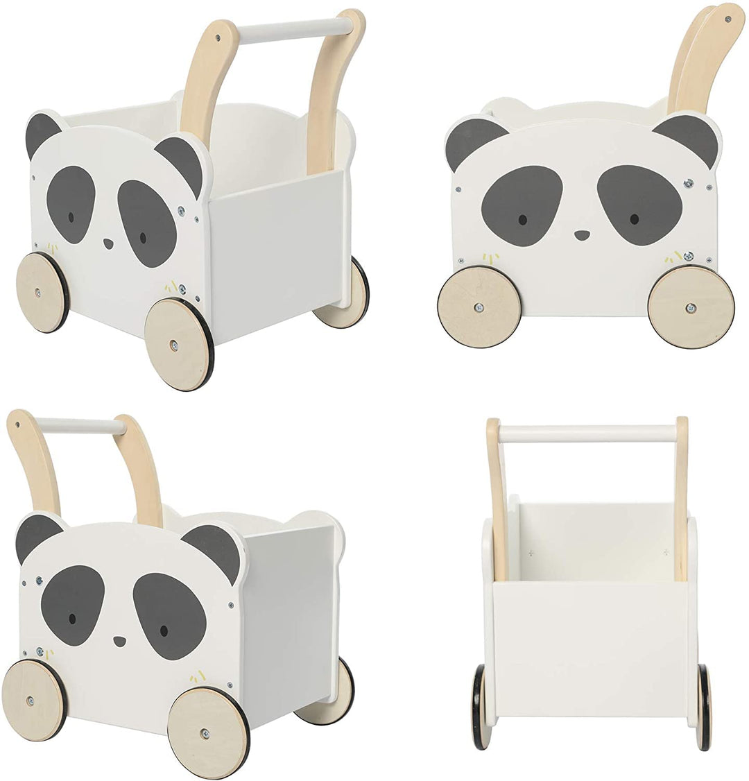 labebe Kinder Lauflernwagen Holz, Baby Panda Lauflernhilfe Mit Stauraum für 1-3 Jahre，Gehfrei/Laufwa