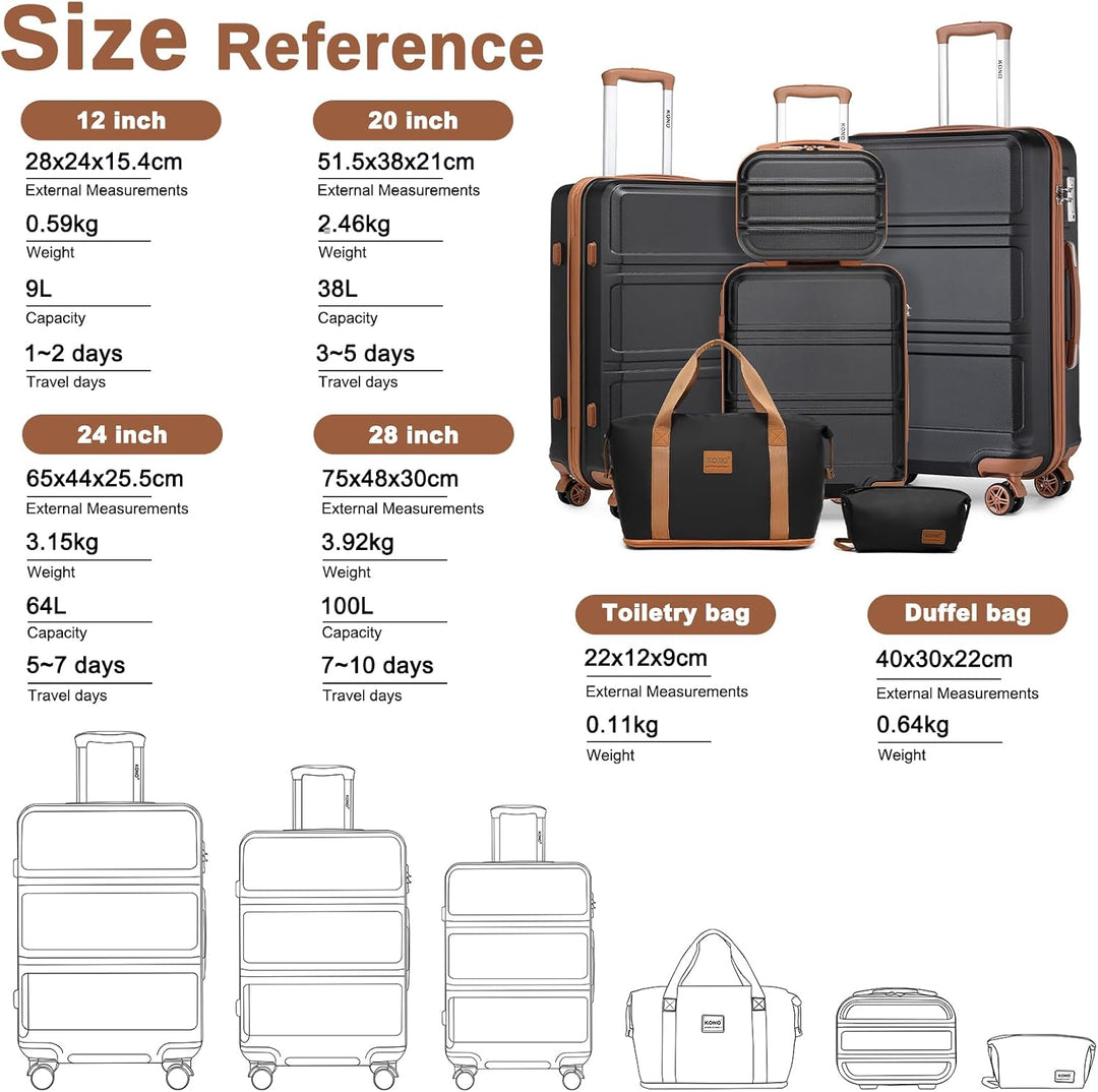 KONO Kofferset Reisekoffer Set Gepäcksets 6 Teilig, Koffer Set mit Beautycase Kosmetikkoffe mit Hand