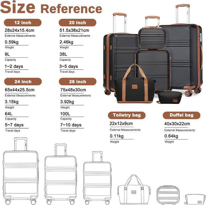 KONO Kofferset Reisekoffer Set Gepäcksets 6 Teilig, Koffer Set mit Beautycase Kosmetikkoffe mit Hand
