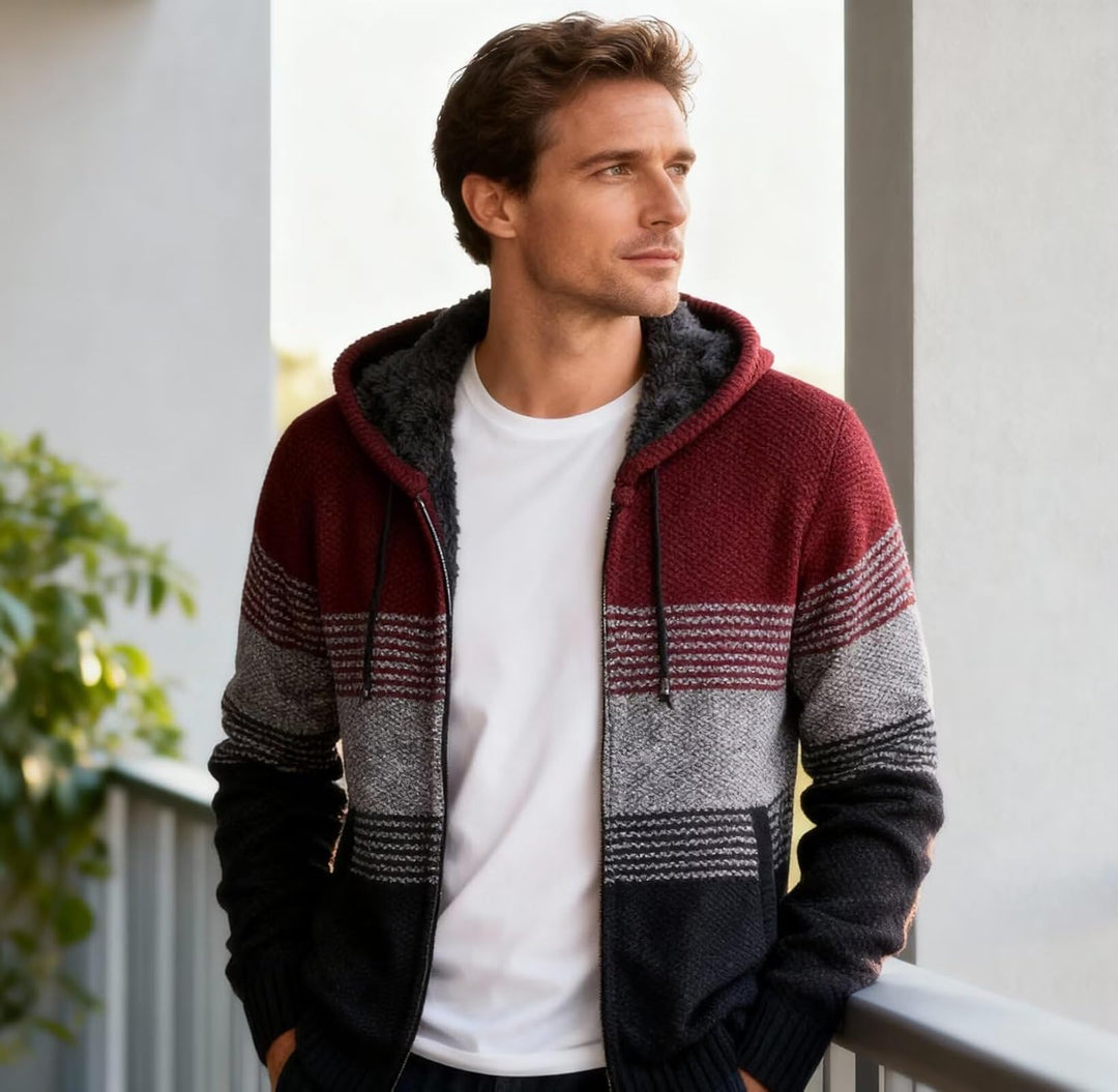 Herren Hoodie mit Kapuze Pullover Pulli Strick-Sweatshirt-Strickjacke-Cardigan, Freizeit-Winter-Kapu
