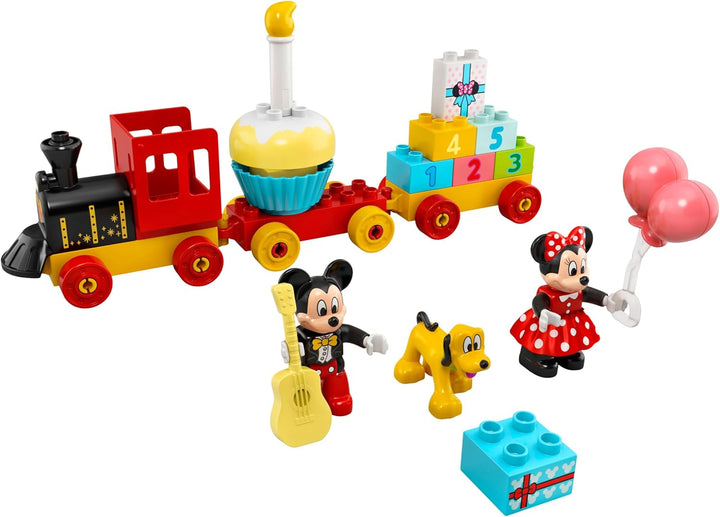 LEGO DUPLO | Disney Mickys und Minnies Geburtstagszug, Zug-Spielzeug mit Kuchen und Ballons, inkl. M