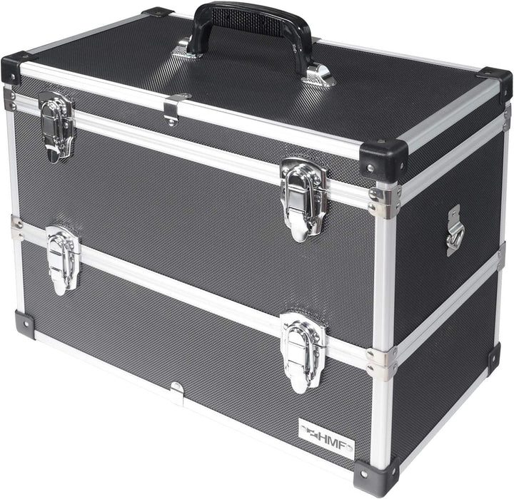HMF 14660-02 Alu Werkzeugkoffer leer, 2 Etagen, 44 x 32,5 x 24 cm, schwarz, 2 Etagen
