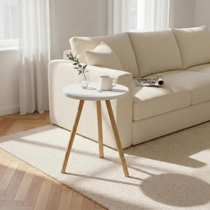 Beistelltisch Rund Weiss Dreibein Holzbeine Ø34x45cm Sofatisch Couchtisch Nachttisch Wohnzimmer Skan