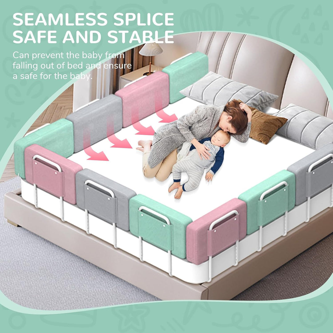 Bettgitter-Rausfallschutz &amp; Höhenverstellbares Baby-Kinderbett mit 50cm Breite Softschaum,Bettgitter