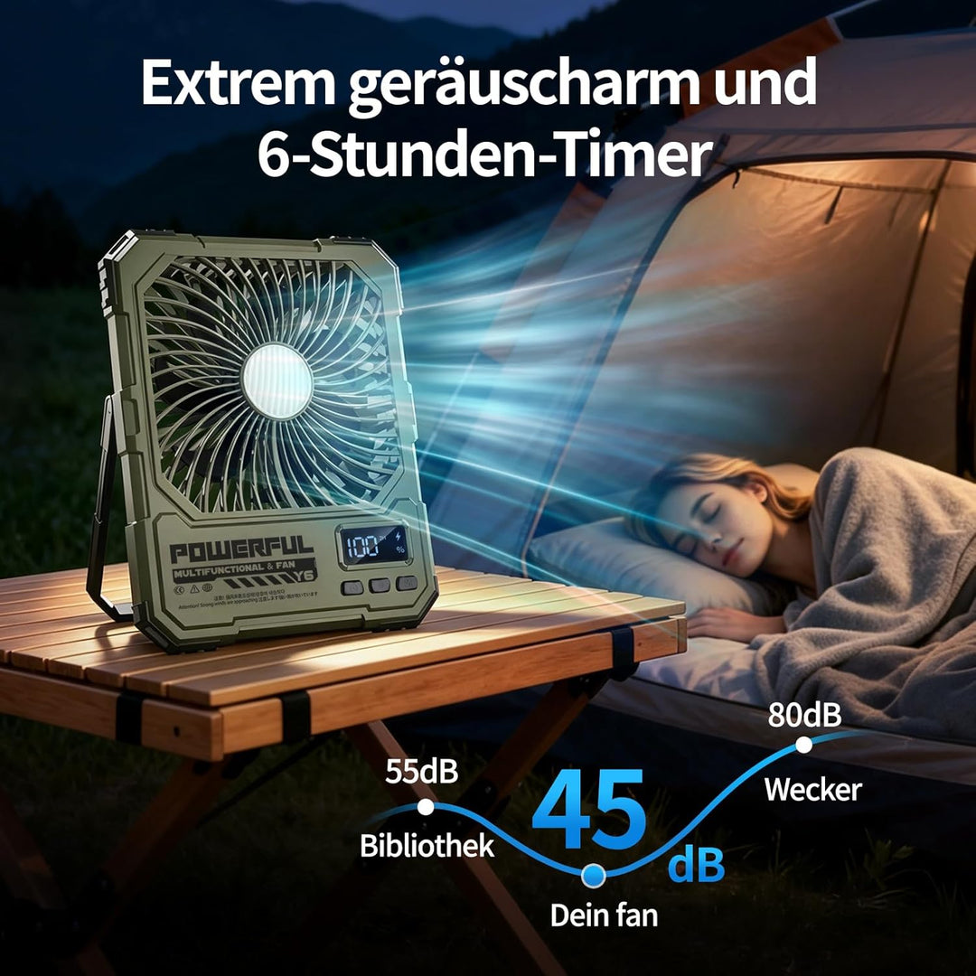 yAyusi 20000mAh Akku Ventilator Camping mit Lampe,Tragbarer Reise Ventilator mit Fernbedienung Timer