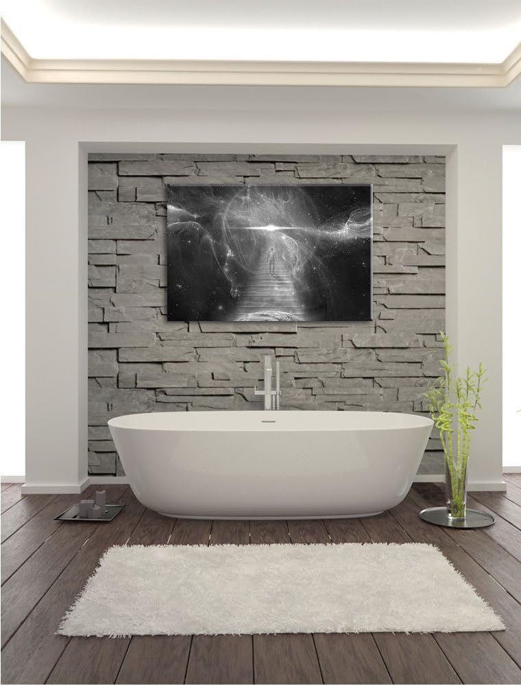 Pixxprint Treppe in die Galaxis / 100x70cm Leinwandbild bespannt auf Holzrahmen/Wandbild Kunstdruck