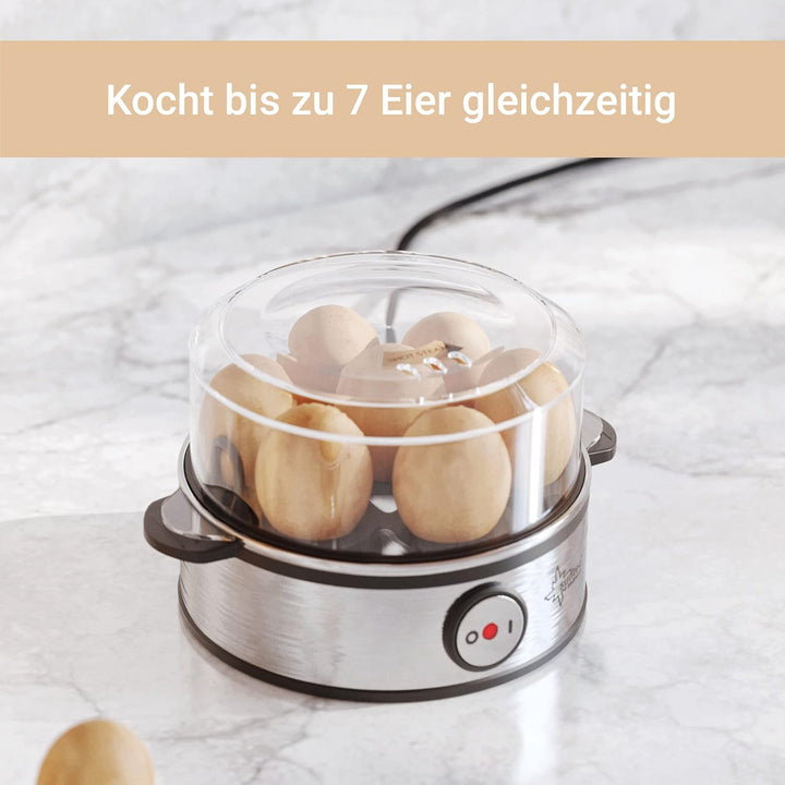 SUNTEC Eierkocher EGG-8564 Design aus Edelstahl – Für 7 Eier – Härtegradeinstellung und Timer – Auto