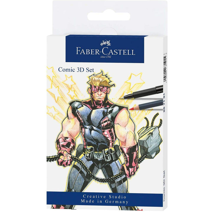 FABER-CASTELL 267191 - Tuschestift Pitt Artist Pen Comic Illustration 3D Set, 5 Tuschestifte, 3 Aqua