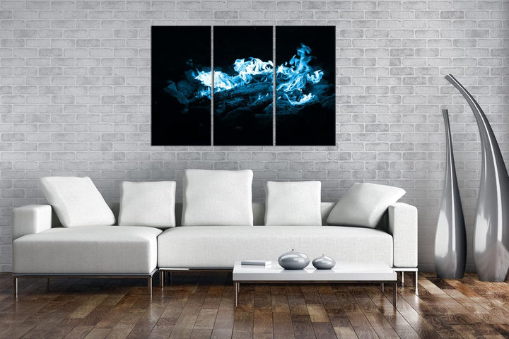 deyoli Dark heisses Lagerfeuer bei Nacht Format 120x80 3Teilig Effekt: Monocrome Blau als Leinwandbi