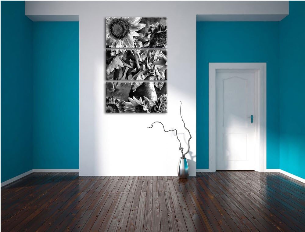 Pixxprint Sonnenblumen in Vase als Leinwandbild/Grösse: 3 Teilig (120x80) / Wandbild/Kunstdruck/fert