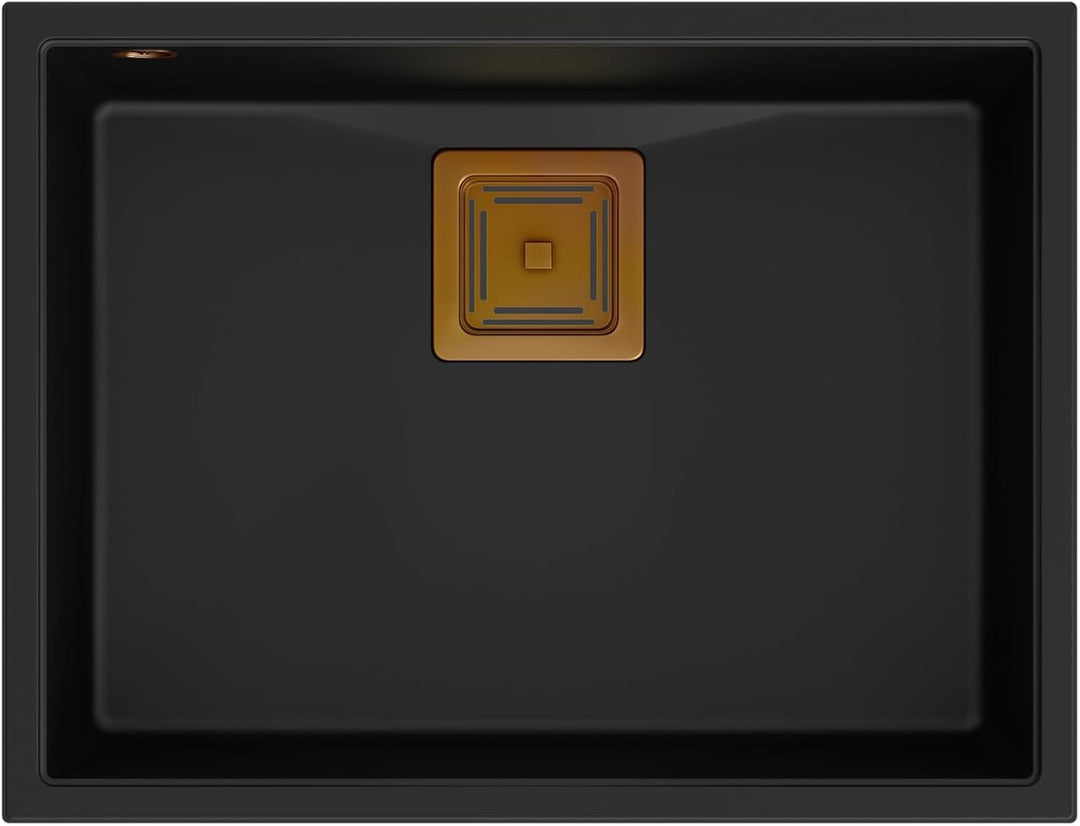 QUADRON Einbeckenspüle Granitspüle Spüle Küche | Grösse 55 x 42 x 22,5 cm Farbe: Pure Carbon & Kupfe