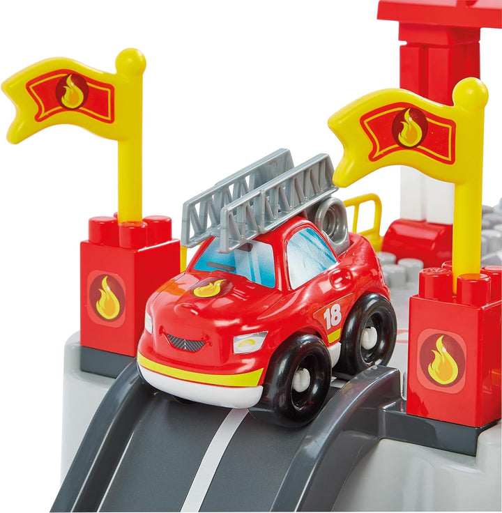 Ecoiffier Spielzeug - 1349 - Feuerwehr-Circuit im Eimer - Abrick - Konstruktionsspielzeug für Kinder