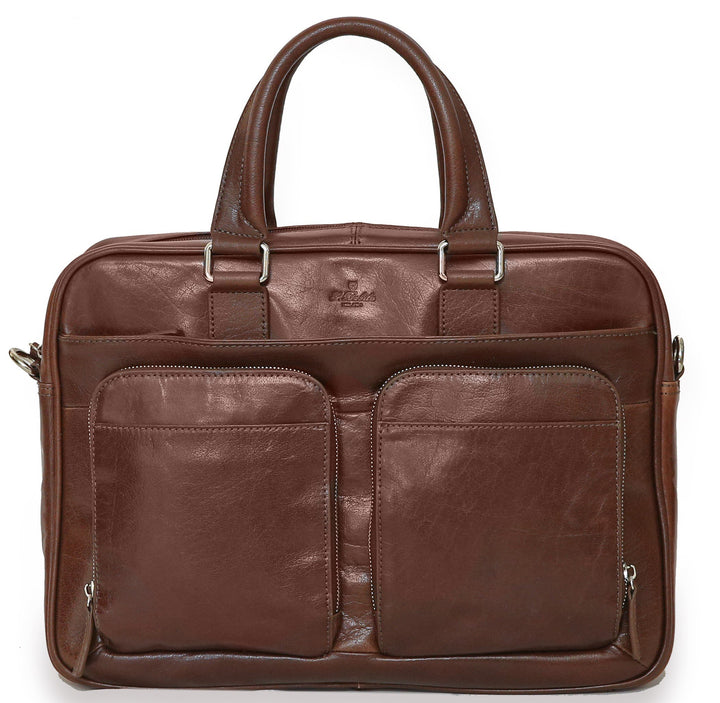 S Babila – Dokumententasche für Laptop – echtes italienisches genarbtes Leder Dunkelbraun, Dunkelbra