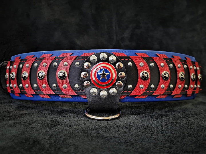 Das ''Captain America'' Halsband 100% Leder XXL - für einen Hals von 65 - 75 cm, XXL - für einen Hal
