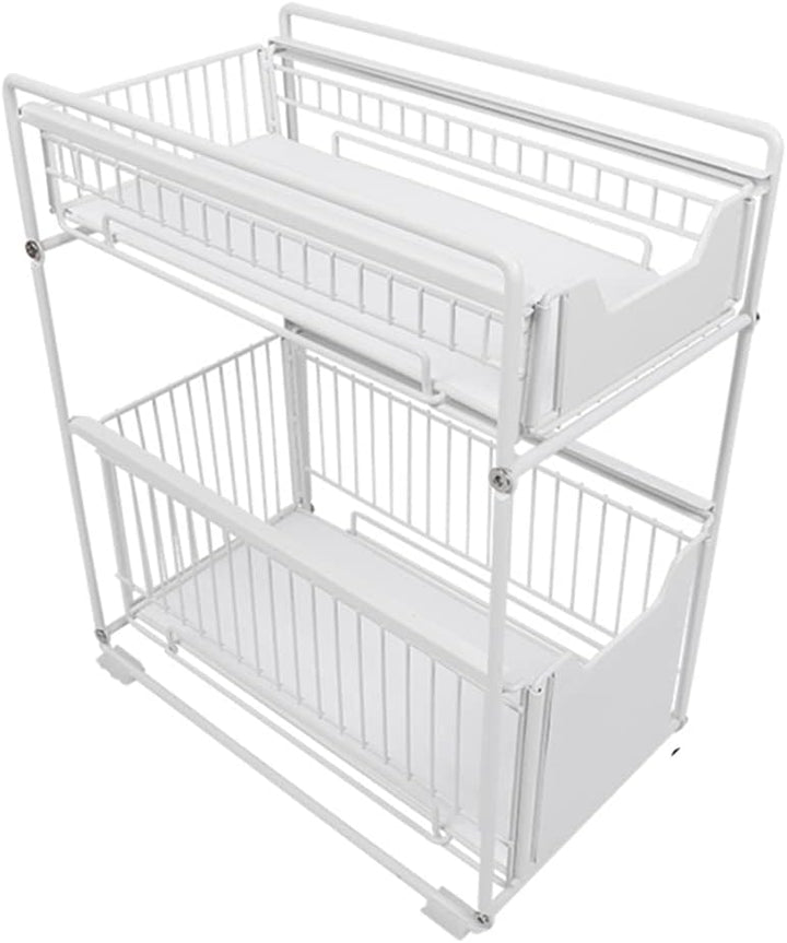 Küchenorganizer mit 2 Etagen, zur Aufbewahrung unter der Spüle, ausziehbar, für Küche (Weiss, 1 Stüc